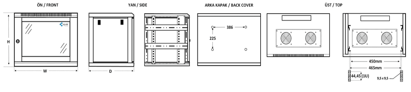 W-Line wall mount rack cabinet construction drawing