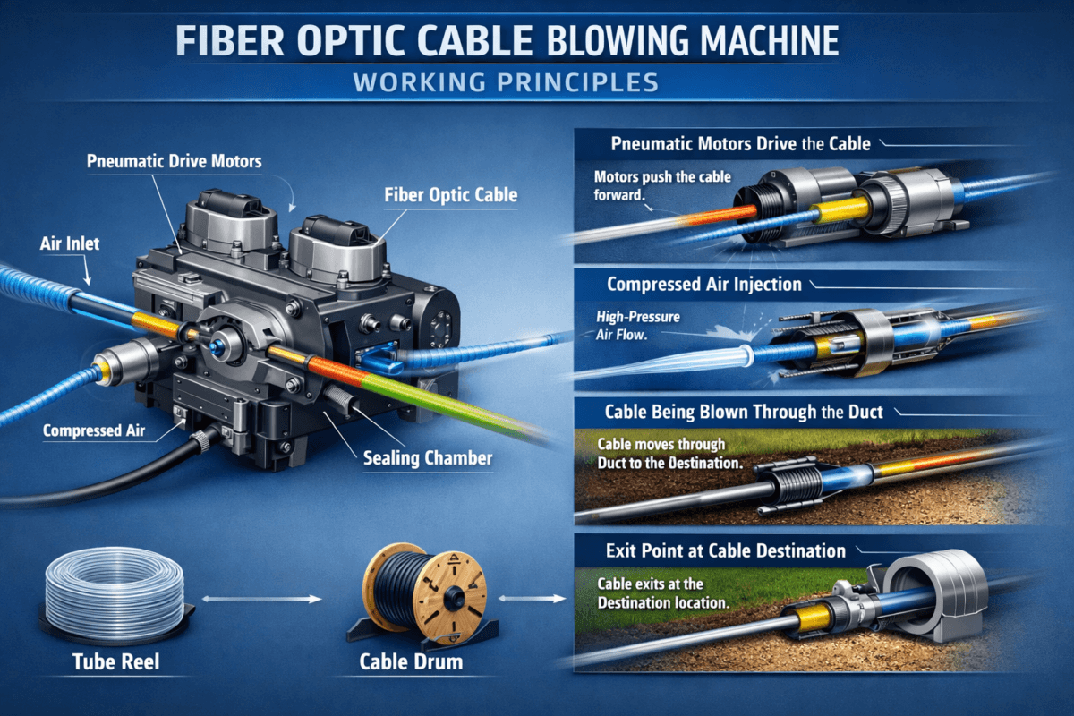 alt="working principles of a cable blowing machine"