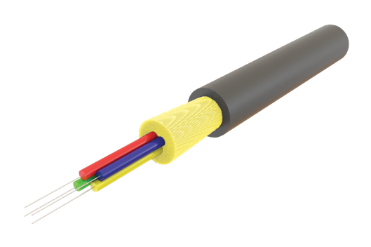 Tactical fiber optic cable with rugged 5.8 mm tight-buffer construction