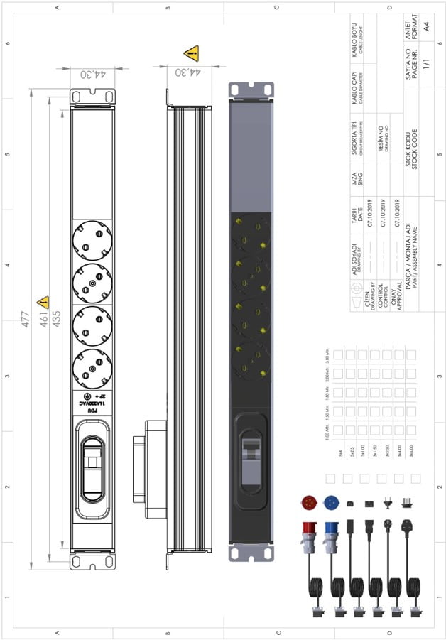 UP-SC-PDU-19IN-CB-1U-4P Drawing