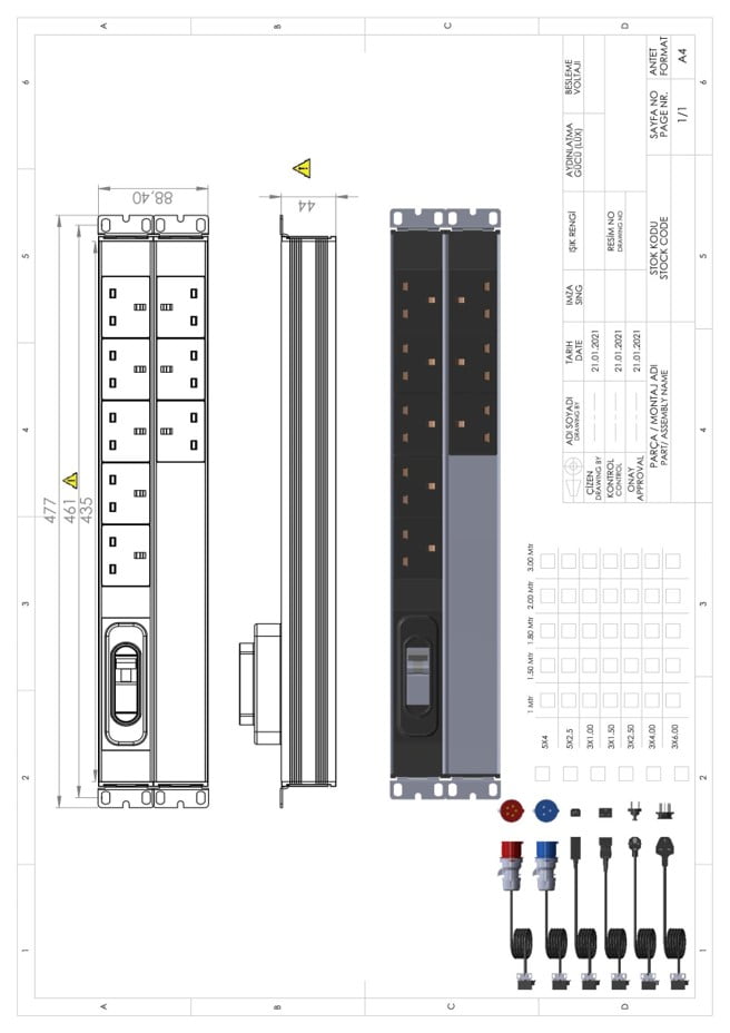 Technical drawing of UP-UK-PDU-19IN-CB-2U-8P