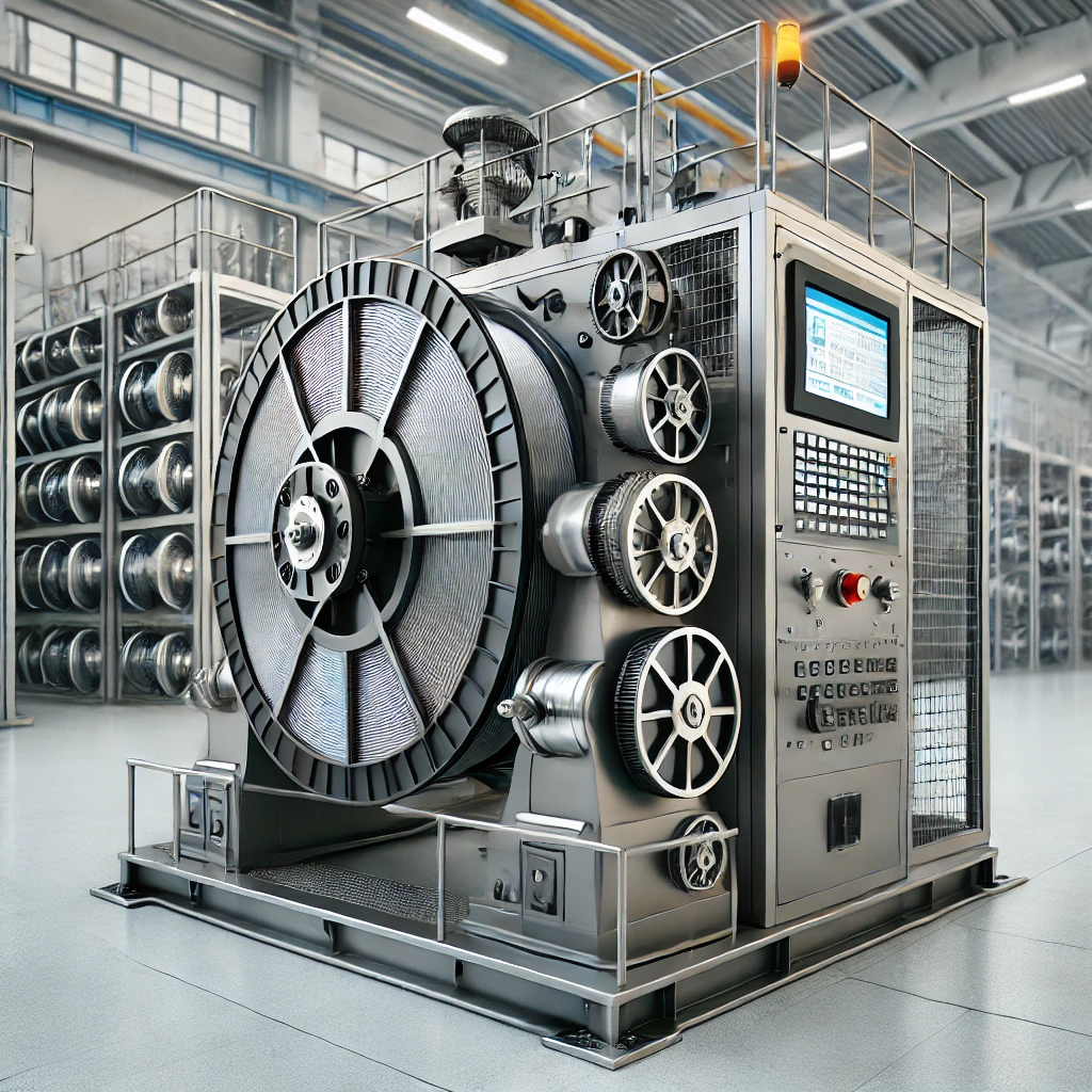 A-high-precision-industrial-cable-spooling-machine-similar-in-design-to-the-uploaded-reference-image.-The-machine-features-a-robust-metal-frame-safe