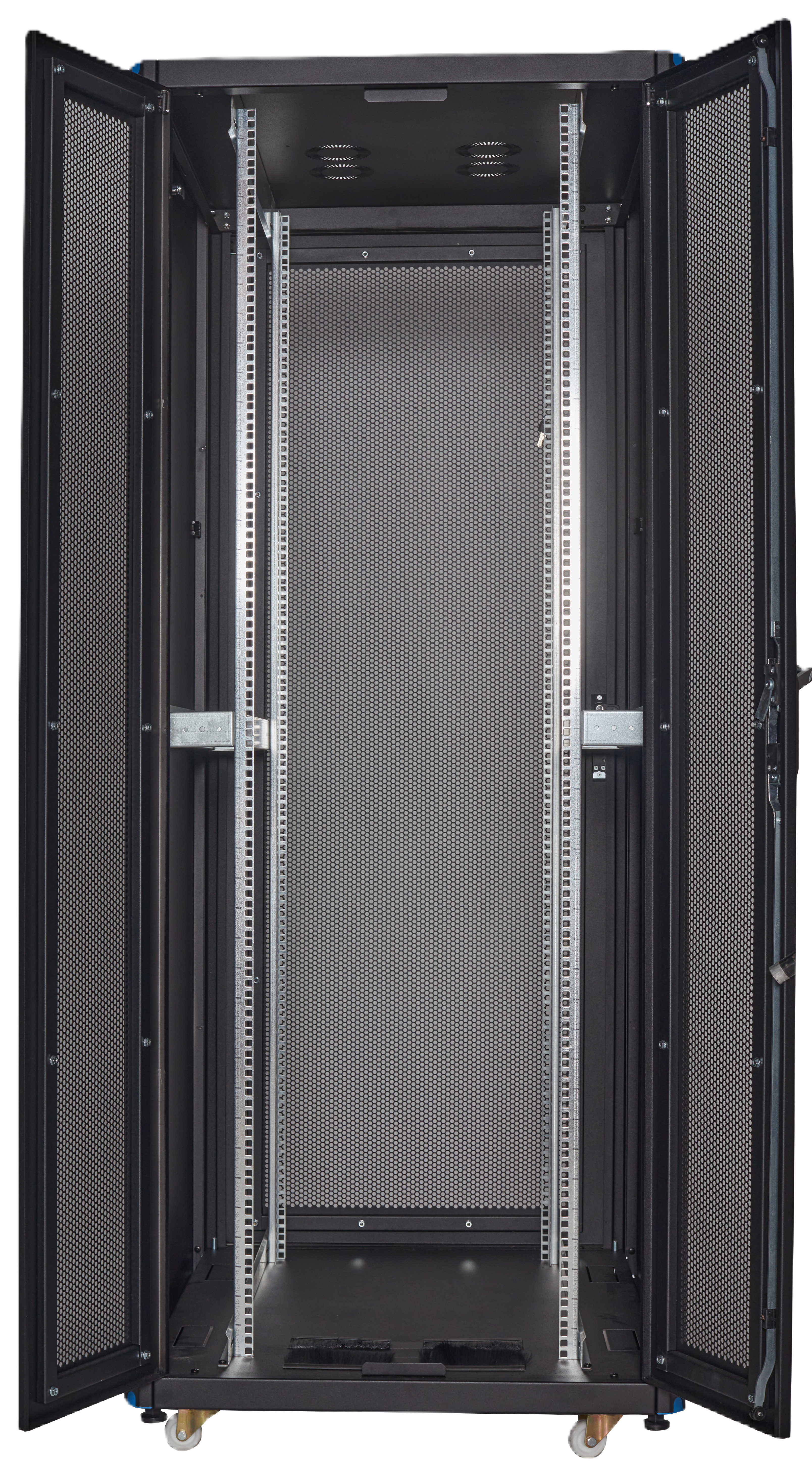 19 inch server rack cabinet front view with perforated double leaf door