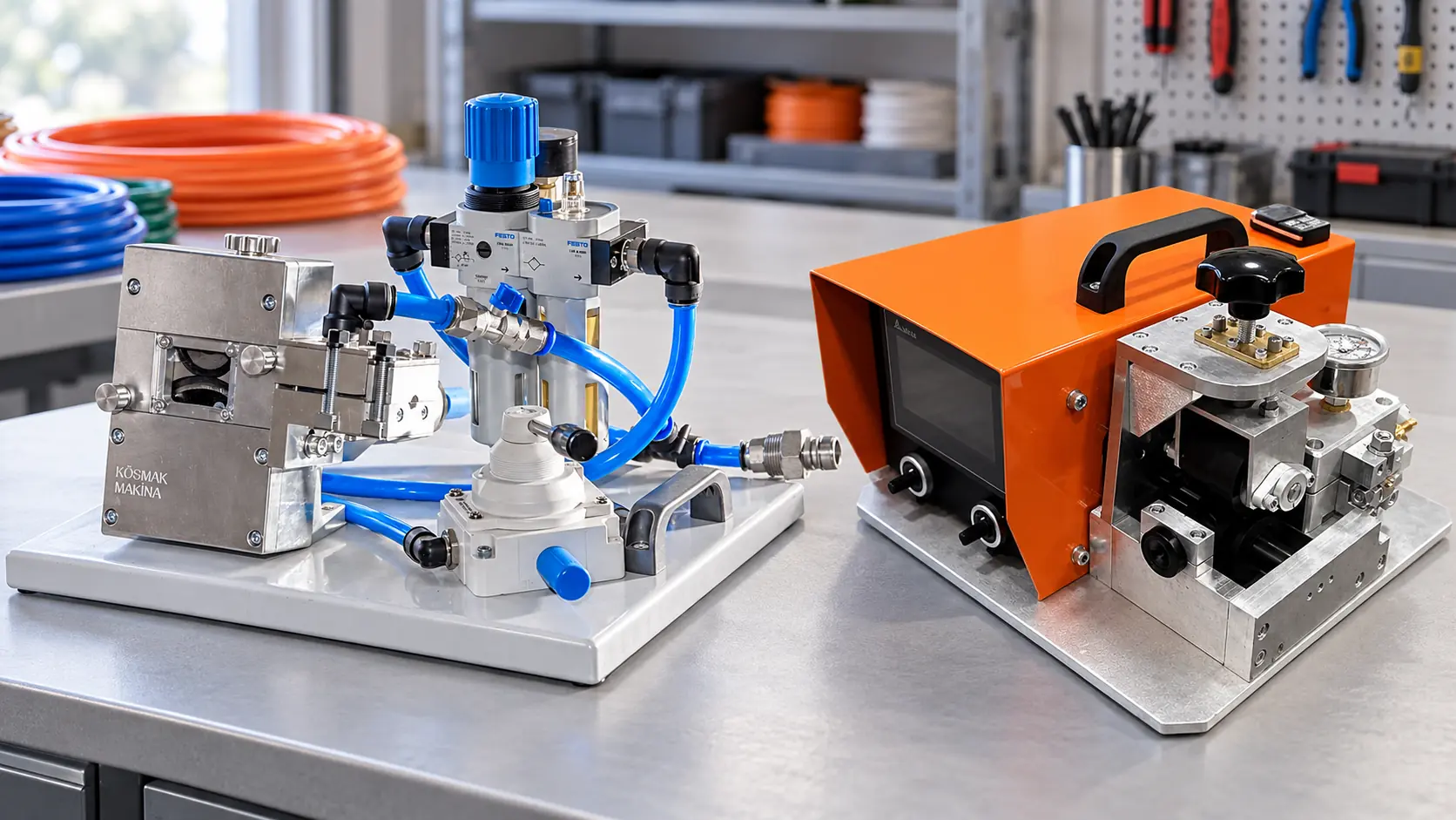 UPCOM MikroFOK and ElektroFOK machines in an editorial microduct workshop composition