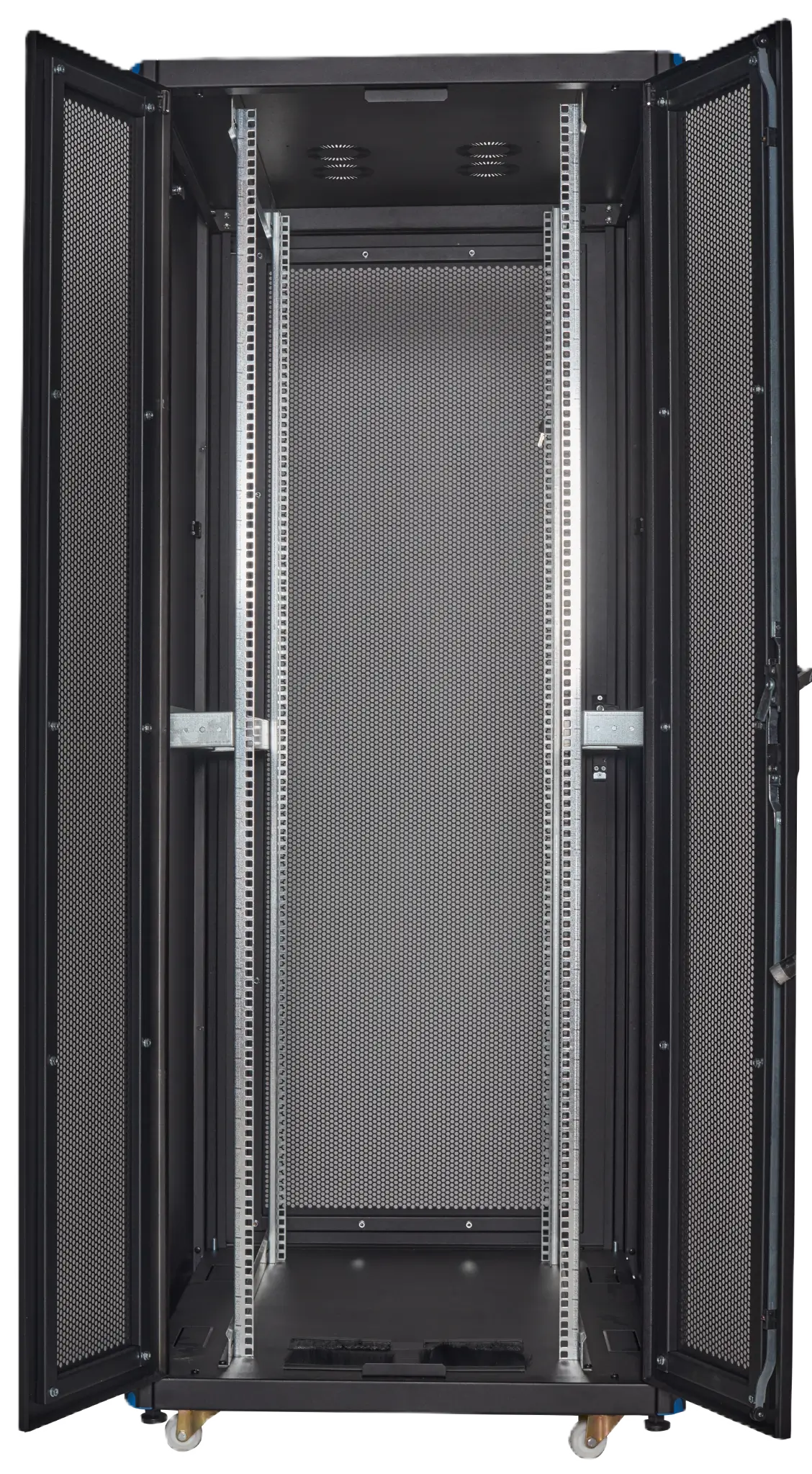 19 inch server rack cabinet front view with perforated double leaf door