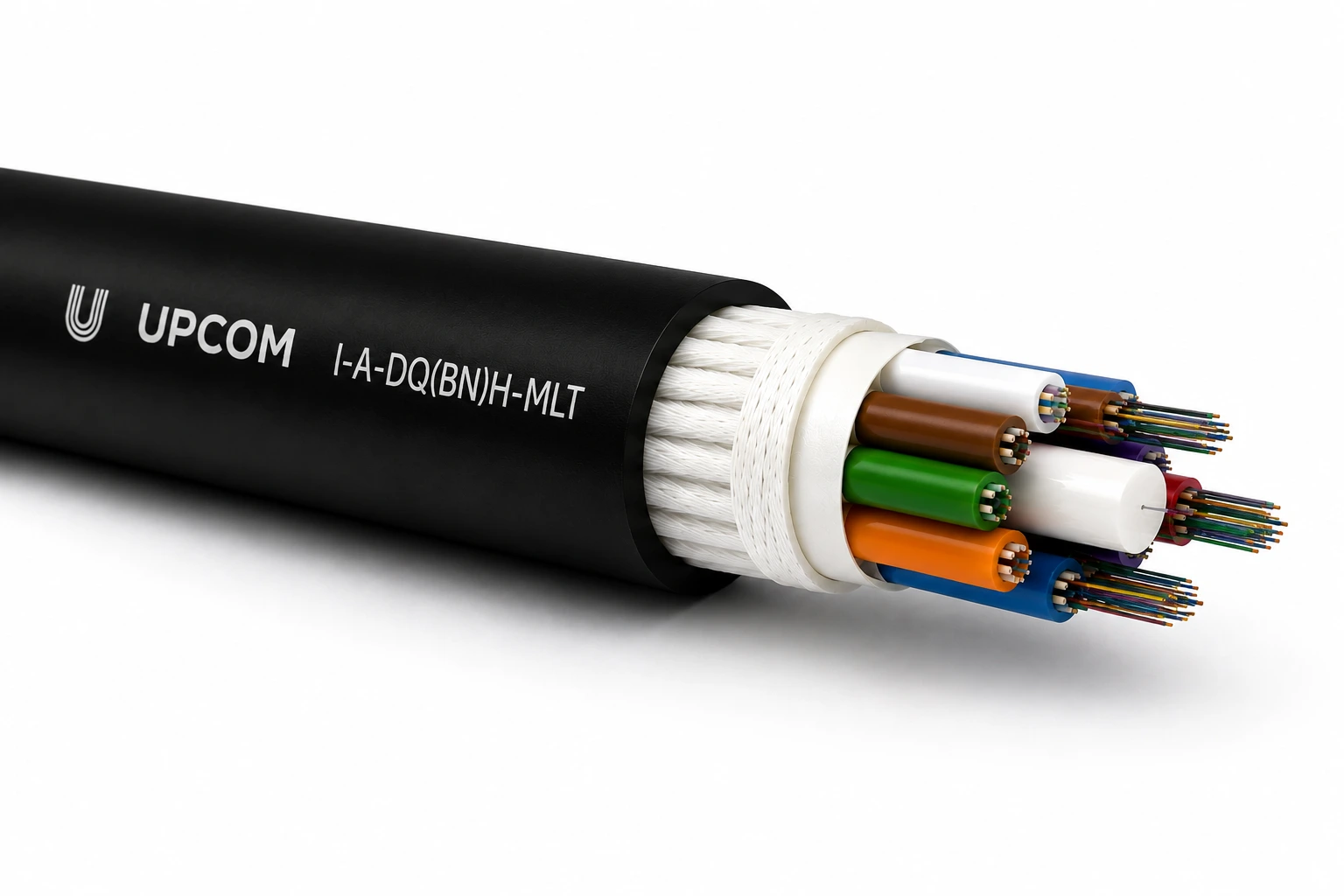 UPCOM I-A-DQ(BN)H-MLT multi loose tube unarmored LSZH fiber optic cable with dielectric construction and glass yarn reinforcement