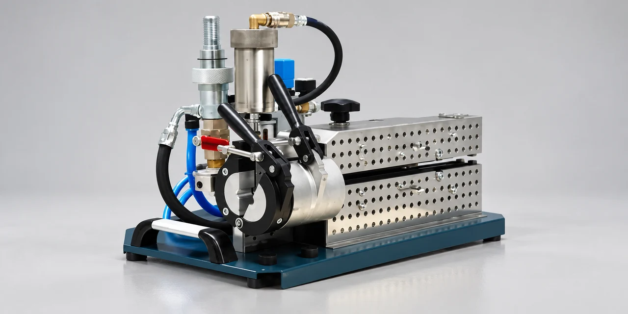 MiniFOK pneumatic cable blowing machine with silver feeder and blue chassis
