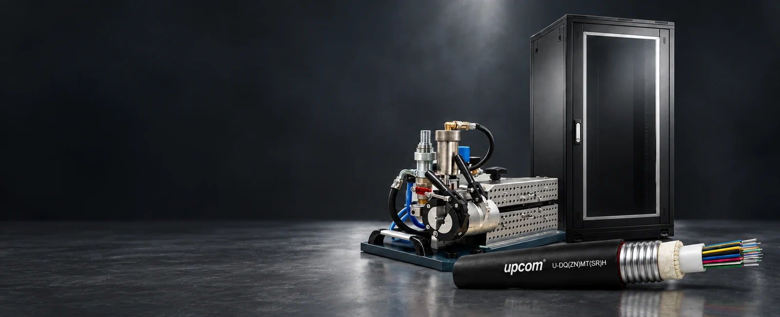 UPCOM rack cabinet, MiniFOK cable blowing machine and armored fiber optic cable